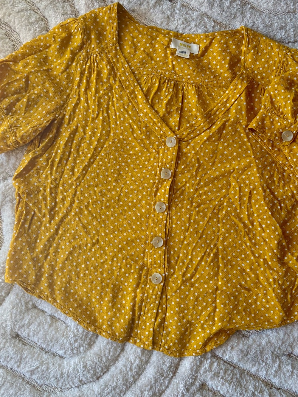 Maeve Mustard Yellow Polka Dot Button-Front Top, Petite 10